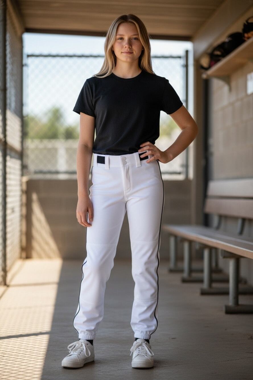 Mizuno Girls Large White Performance + Padded Softball Pants Black Piping NWT